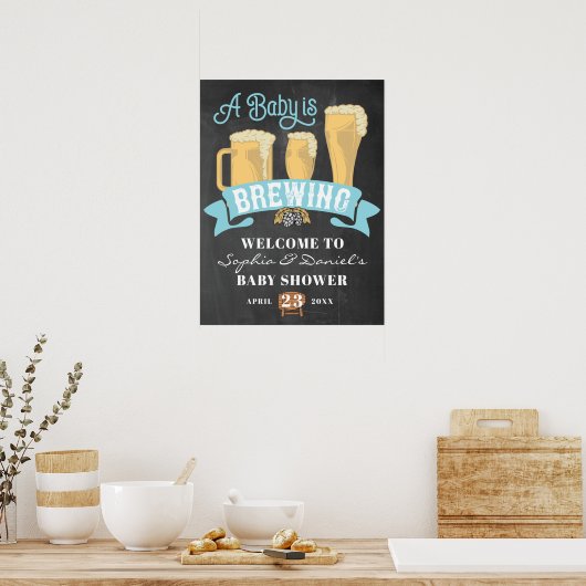 ベビーが赤ちゃんシャワー歓迎ポスターサインを醸造している ポスター (キッチン)