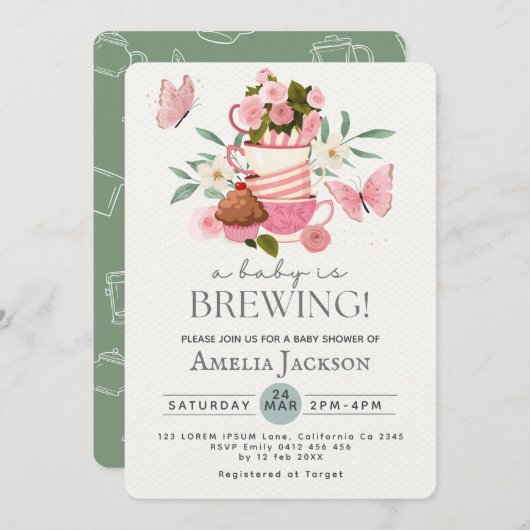 ベビーが赤ちゃん男女兼用のシャワーを浴びる 招待状 (正面/裏面)