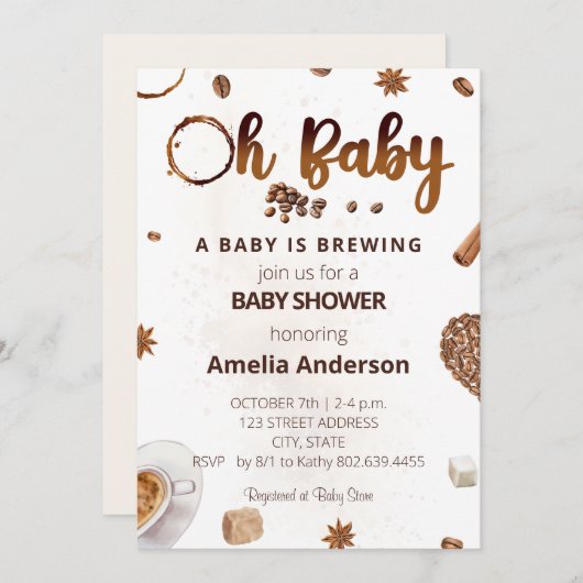 ベビーが醸造ああベビーコーヒーベビーシャワー 招待状 (正面/裏面)