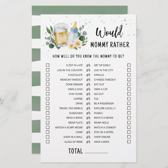 ベビーが醸造しているママは、むしろゲームの緑 (正面/裏面)