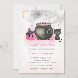 ベビーが醸造している |かわいいハロウィーンの女の子の赤ちゃんシャワー 招待状