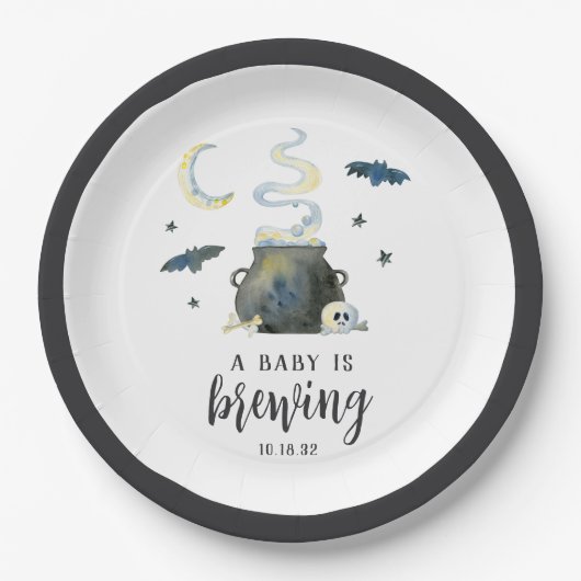 ベビーが醸造している |かわいいハロウィーンの赤ちゃんシャワー ペーパープレート (正面)