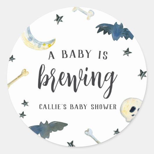 ベビーが醸造している |かわいいハロウィーンの赤ちゃんシャワー ラウンドシール (正面)