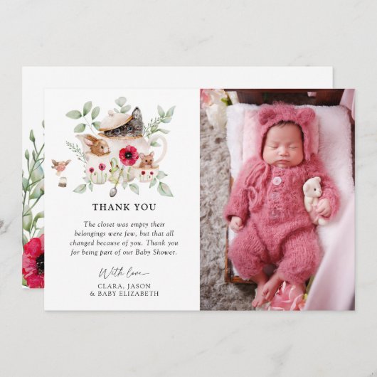 「ベビーが醸造している」アフタヌーンティーベイビーシャワー サンキューカード (正面/裏面)