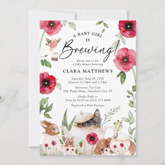 「ベビーが醸造している」アフタヌーンティーベイビーシャワー 招待状 (正面)