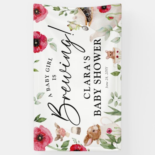 「ベビーが醸造している」アフタヌーンティーベイビーシャワー 横断幕 (縦)