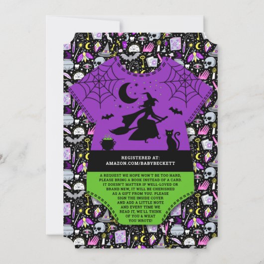 「ベビーが醸造している」ハロウィンモダンの赤ちゃんシャワー 招待状 (裏面)