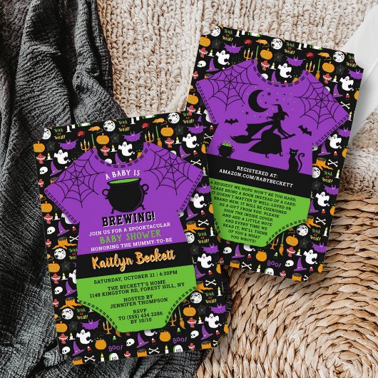 「ベビーが醸造している」ハロウィンモダンの赤ちゃんシャワー 招待状