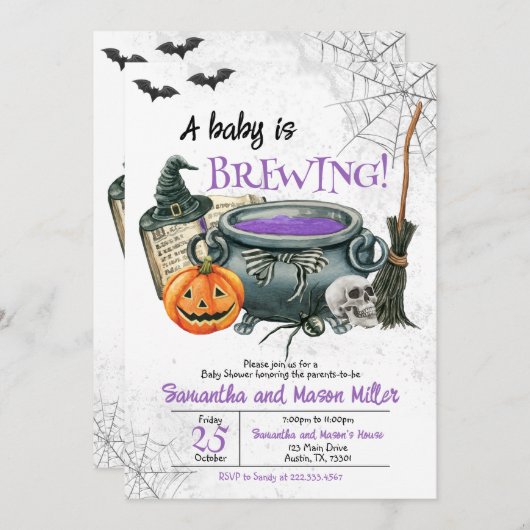 ベビーが醸造ハロウィーン赤ちゃんシャワー招待状 招待状 (正面/裏面)