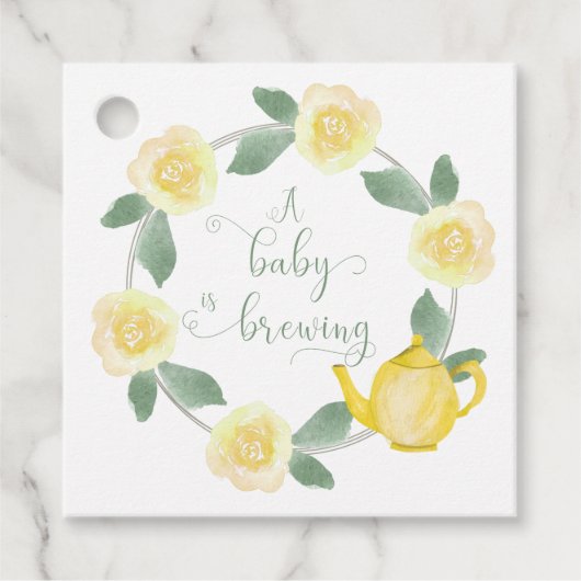 ベビーが醸造ベビーシャワーイエローフローラティーポット フェイバータグ (正面)