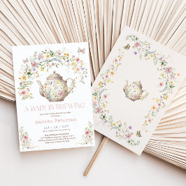 ベビーが醸造ワイルドフラワー茶パーティー赤ちゃんシャワー 招待状