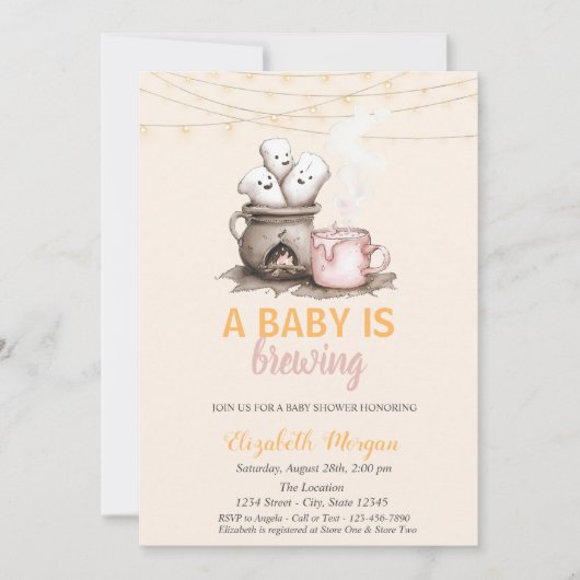 ベビーが醸造水玉模様ハロウィーン赤ちゃんシャワー 招待状 (正面)