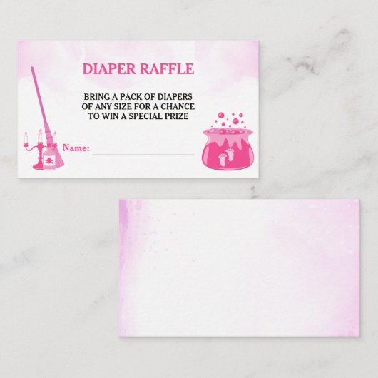 ベビーが魔女の赤ちゃんシャワーおむつラッフルを醸造している エンクロージャーカード (正面/裏面)