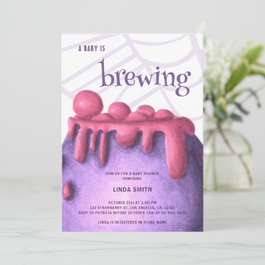 ベビーが魔女ハロウィーンの赤ちゃんシャワーを醸造している 招待状 (スタンド正面)