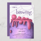 ベビーが魔女ハロウィーンの赤ちゃんシャワーを醸造している 招待状 (正面/裏面)