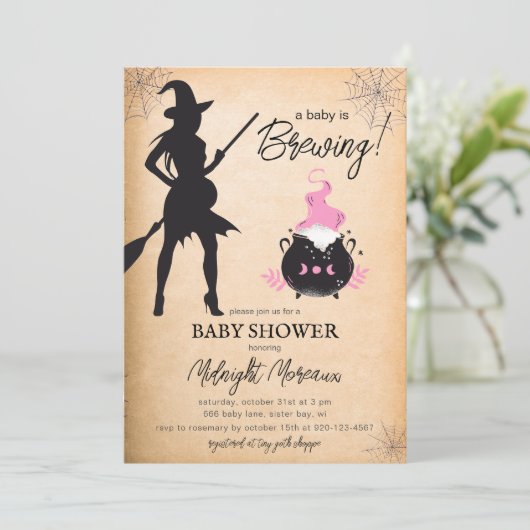 ベビーが魔女ハロウィーンの赤ちゃんシャワーを醸造している 招待状 (スタンド正面)