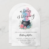 ベビーが魔法のハロウィーンの赤ちゃんシャワーを醸造している 招待状 (正面/裏面)