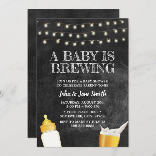 ベビーが黒板の赤素朴ちゃんシャワーを醸造している 招待状 (正面/裏面)