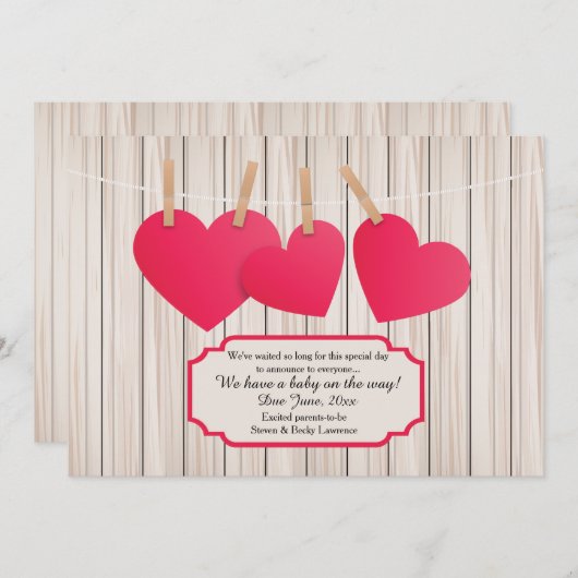 ベビーが3つの妊娠の発表をする 案内状 (正面/裏面)