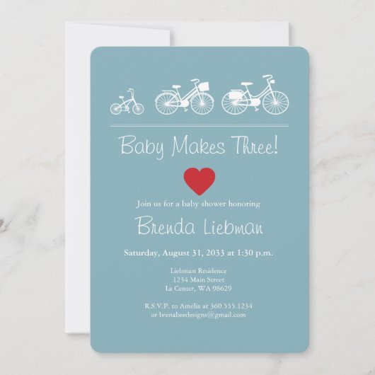 ベビーが3人！自転車 招待状 (正面)