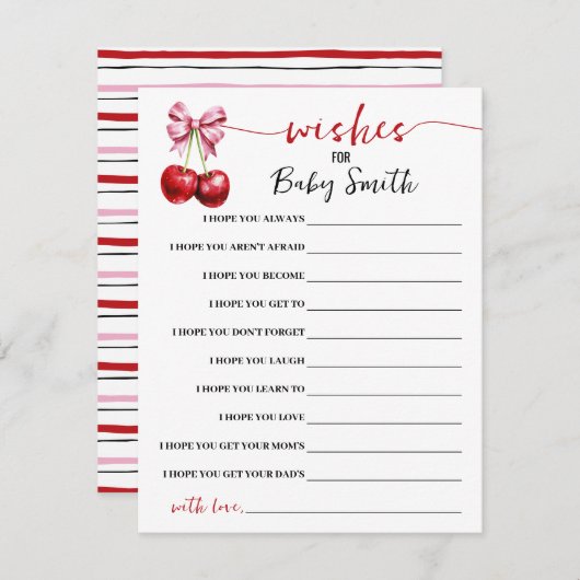 ベビーさくらんぼベビーシャワーゲームカードへの願い エンクロージャーカード (正面/裏面)