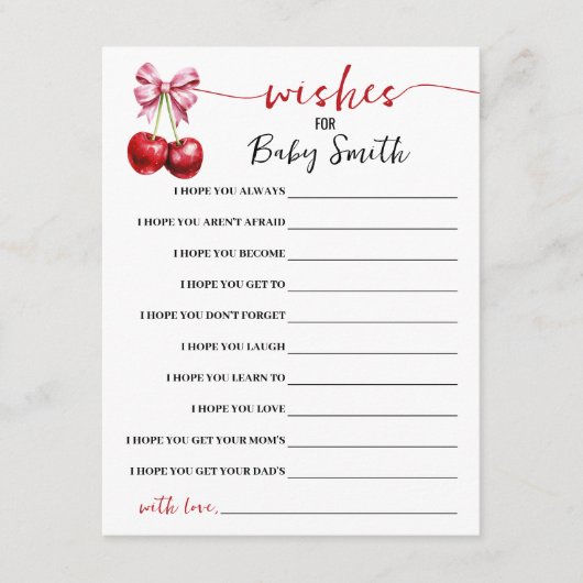 ベビーさくらんぼベビーシャワーゲームカードへの願い エンクロージャーカード (正面)