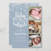 ベビーその冷たいアウトサイドブルー3フォト誕生 シーズンカード (正面/裏面)