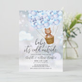 ベビーその冷たいテディベア冬の男の子の赤ちゃんシャワー 招待状 (スタンド正面)