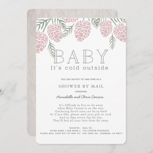 ベビーその冷たいピンクの松コーン赤ちゃんシャワーbyメール 招待状 (正面/裏面)