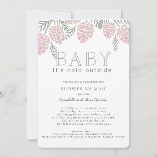 ベビーその冷たいピンクの松コーン赤ちゃんシャワーbyメール 招待状 (正面)