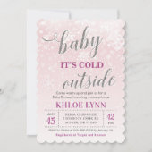 ベビーその冷たい冬の外の赤ちゃんシャワーピンクの女の子 招待状 (正面)