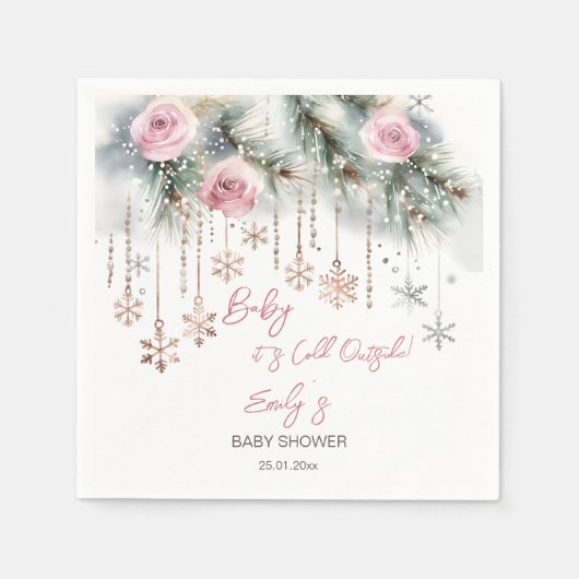 ベビーその冷たい冬の外の赤ちゃんシャワー食器 スタンダードカクテルナプキン (正面)
