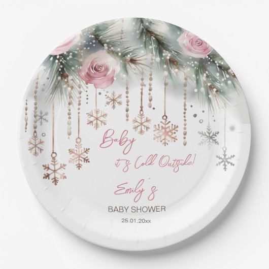 ベビーその冷たい冬の外の赤ちゃんシャワー食器 ペーパープレート (正面)