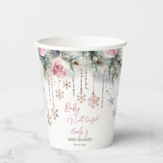 ベビーその冷たい冬の外の赤ちゃんシャワー食器 紙コップ (正面)