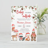 ベビーその冷たい冬の森の外の赤ちゃんシャワー 招待状 (スタンド正面)