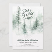 ベビーその冷たい冬の森の外の赤ちゃんシャワー 招待状 (正面)