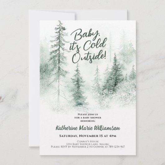 ベビーその冷たい冬の森の外の赤ちゃんシャワー 招待状 (正面)