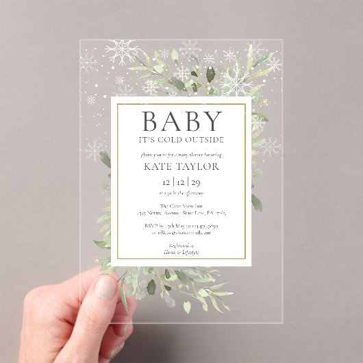 ベビーその冷たい冬の雪の外の赤ちゃんシャワー アクリル招待状 (インサイチュ (ポータブル))