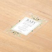 ベビーその冷たい冬の雪の外の赤ちゃんシャワー アクリル招待状 (レイダウン)