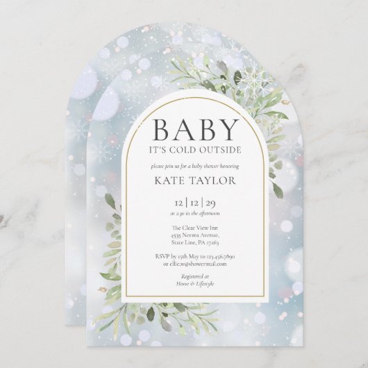 ベビーその冷たい冬の雪の外の赤ちゃんシャワー 招待状 (正面/裏面)