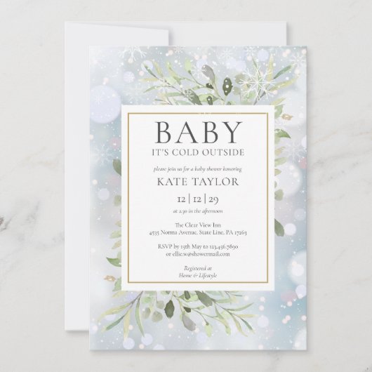 ベビーその冷たい冬の雪の外の赤ちゃんシャワー 招待状 (正面)