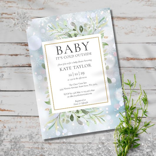 ベビーその冷たい冬の雪の外の赤ちゃんシャワー 招待状