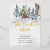 ベビーその冷たい外のクマのベビーシャワー 箔招待状 (正面)
