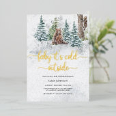 ベビーその冷たい外のクマのベビーシャワー 箔招待状 (立ち正面)