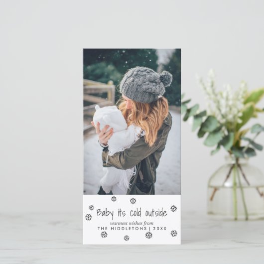 ベビーその冷たい外のシンプルスクリプト休日の写真 シーズンカード (スタンド正面)