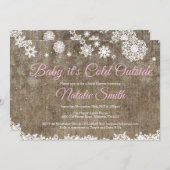 ベビーその冷たい外のバーラップ冬の赤ちゃんシャワー 招待状 (正面/裏面)