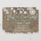ベビーその冷たい外のバーラップ冬の赤ちゃんシャワー 招待状 (正面/裏面)