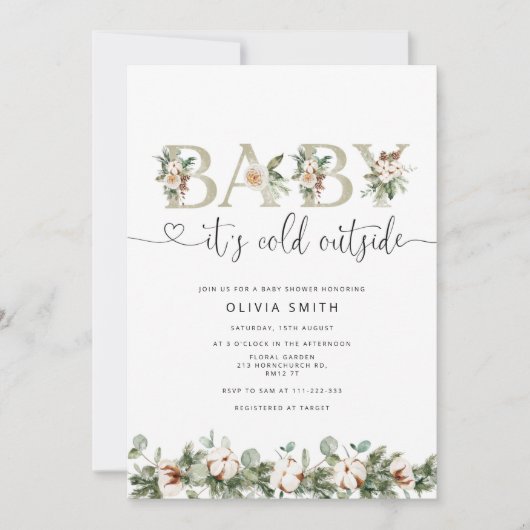 ベビーその冷たい外のベビースシャワー 招待状 (正面)