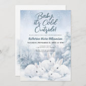 ベビーその冷たい外の冬のバンニーベビーシャワー 招待状 (正面/裏面)