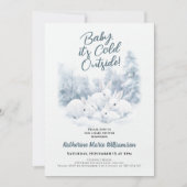 ベビーその冷たい外の冬のバンニーベビーシャワー 招待状 (正面)